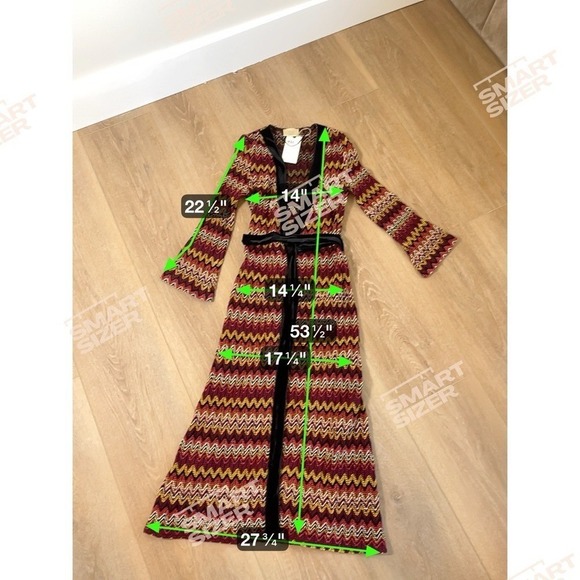 DX Collection Dixie Bohemian Chevron Maxi Wrap Dress Size S Belted Bell Sleeve - Picture 7 of 9